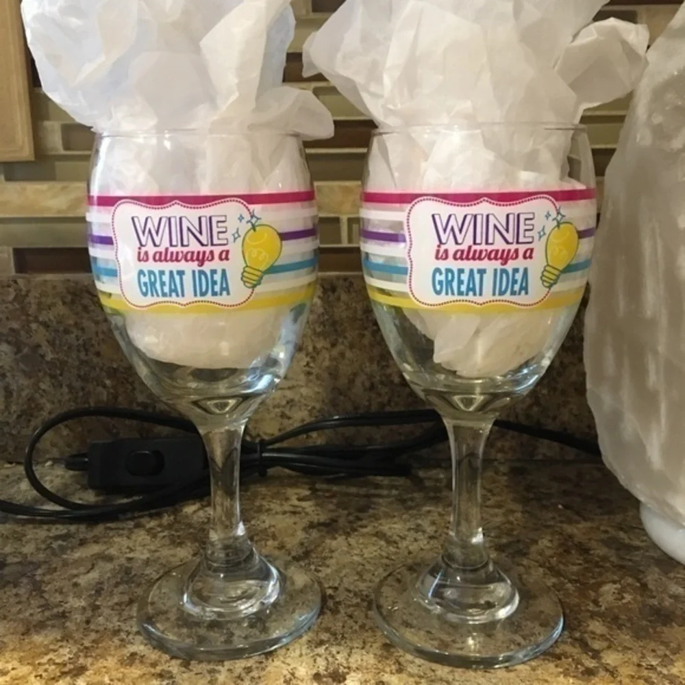Wine is Always a Great Idea 7” Wine Glasses Set of Two NWOT